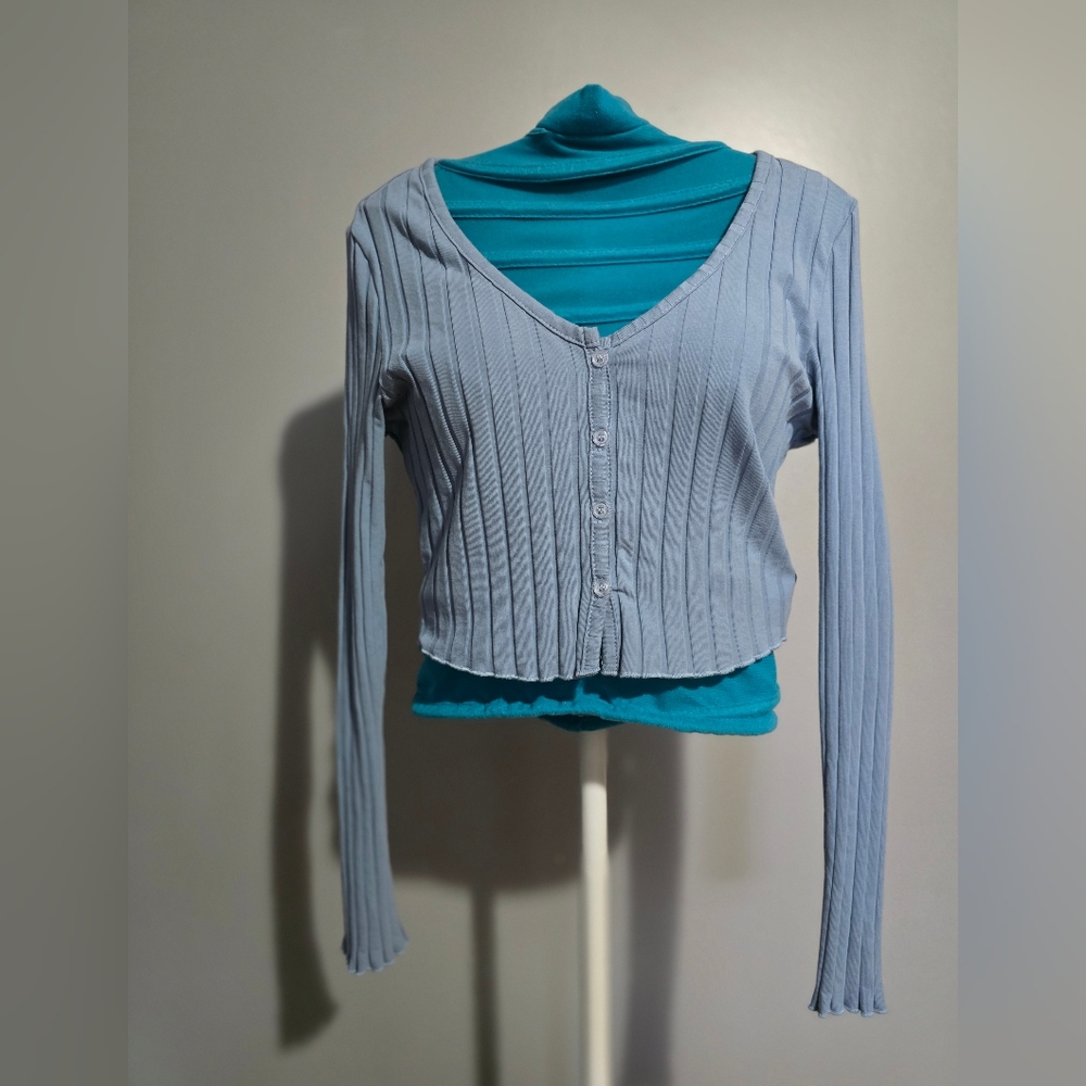 Shein Blue Cropped Top Blue Sweater Size Large
